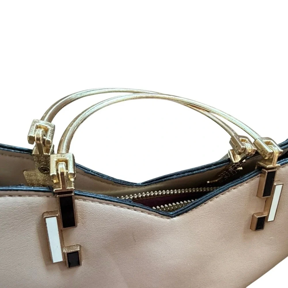 Womens Colorblock Cream Satchel Handle Crossbody Small Purse Cream Tan